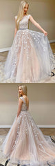 Champagne Prom Dress Tulle Lace Long Evening Dress