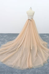 Champagne Prom Dress Tulle Lace Long Formal Evening Dress