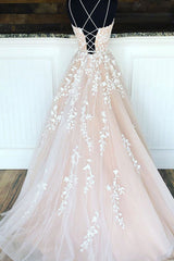Champagne Prom Dress Tulle Lace Long Formal Evening Dress