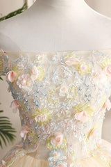 Champagne Prom Dress Tulle Lace Long Formal Evening Dress