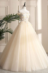 Champagne Prom Dress Tulle Lace Long Formal Evening Dress