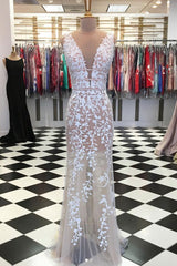 Champagne Prom Dress Tulle Lace Long Formal Evening Dress