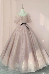 Champagne Prom Dress Tulle Long Evening Dress
