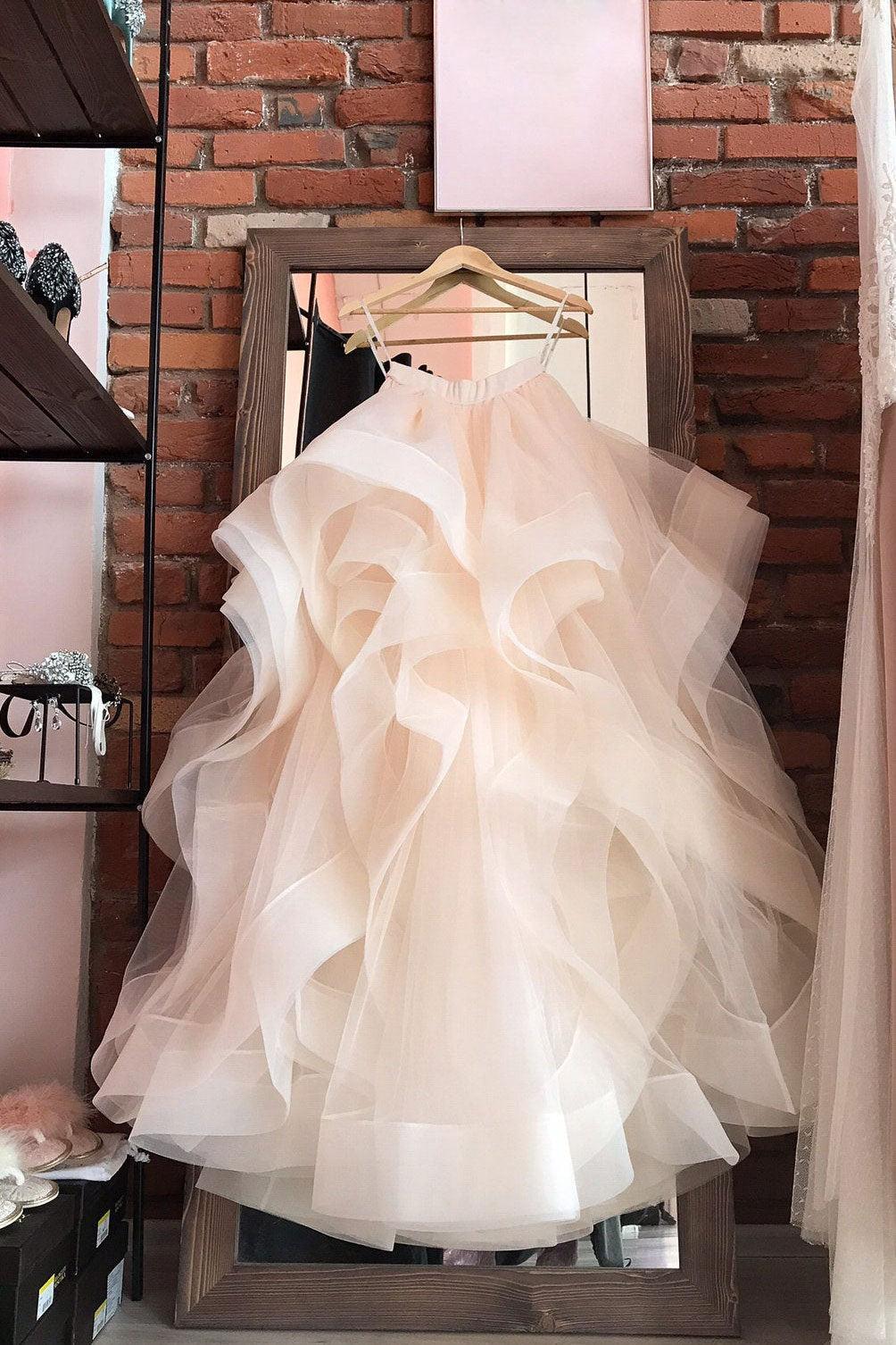 Champagne Prom Dress Tulle Long Evening Dress