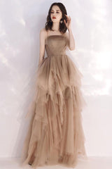 Strapless Prom Dress Tulle Long Formal Dress Evening Dress