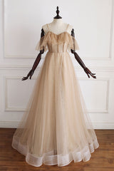 Champagne Prom Dress Tulle Off the Shoulder Long Formal Evening Dress