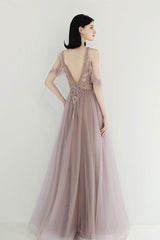 Champagne Prom Dress Tulle Sequin Beaded Long Evening Dress