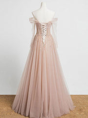 Champagne Prom Dress Tulle Sequin Long Formal Dress Evening Dress