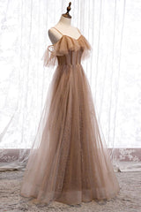 Champagne Prom Dress Tulle Sequin Long Formal Dress Evening Dress