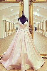 Champagne Prom Dress V Neck Satin Long Evening Dress