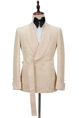 Champagne Shawl Lapel Double Breasted Wedding Suit