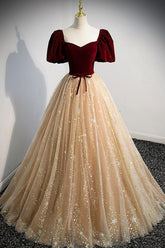 Champagne Velvet Formal Dress Tulle Long A Line Evening Gown