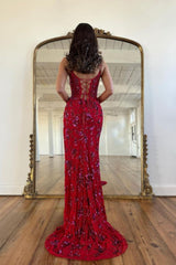 Charming Prom Dress Mermaid Straps Evening Dress with Beadings