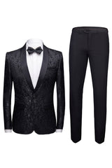 Chic Black 2-Piece Jacquard Men's Wedding Suit Blazer Pants