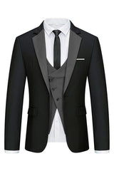 Chic Black 3 Piece Notched Lapel Business Suit for Men