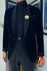 Chic Black Shawl Lapel 2 Piece Velvet Men Suit for Wedding