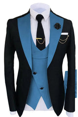 Chic Blue Shawl Lapel 3 Piece Prom Suit for Men