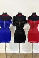 Chic Homecoming Dress Feather Style Sleeve Delicate Beading Short Party Cocktail Dress
