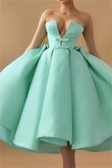 Chic Mint Green Homecoming Dress Strapless Sleeveless A Line Cocktail Dress With Ruffles