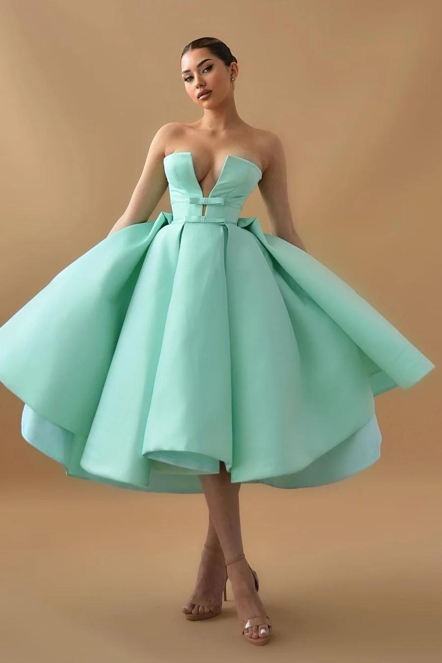 Chic Mint Green Homecoming Dress Strapless Sleeveless A Line Cocktail Dress With Ruffles