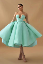Chic Mint Green Homecoming Dress Strapless Sleeveless A Line Cocktail Dress With Ruffles