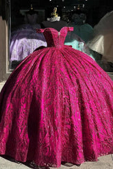 Chic & Modern Ball Gown Off Shoulder Sweetheart Neck Hot Pink Tulle Quinceanera Dress Princess Evening Party Gown For Sweet 16 Dress