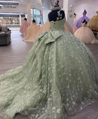 Chic& Modern Ball Gown Sweetheart Neck Spaghetti Straps 3D Butterfly Lace Appliques Sage Green Tulle Quinceanera Dress Princess Gown For Sweet 16