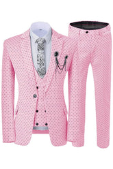 Chic Pink Notched Lapel 3 Piece Prom Suit