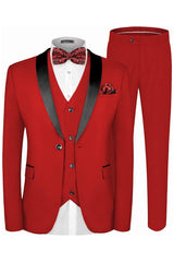 Chic Red 3 Piece Shawl Lapel Men's Wedding Suit
