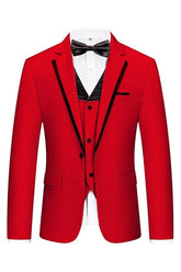 Chic Red Notched Lapel 3 Piece Men's Prom Suit