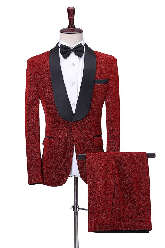Chic Red Shawl Lapel 2 Piece Wedding Suit for Men