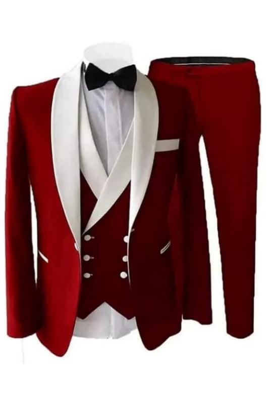 Chic Red Shawl Lapel 3 Piece Wedding Suit