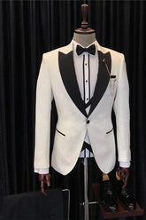 Chic White 3 Piece Jacquard Wedding Suit for Men
