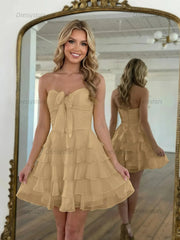 Dressystars Chiffon A Line Tiered Short Homecoming Dress with Ruffles