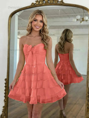 Dressystars Chiffon A Line Tiered Short Homecoming Dress with Ruffles