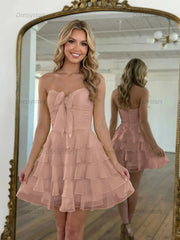 Dressystars Chiffon A Line Tiered Short Homecoming Dress with Ruffles