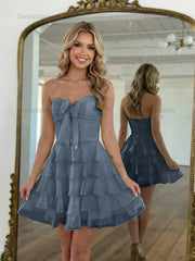 Dressystars Chiffon A Line Tiered Short Homecoming Dress with Ruffles