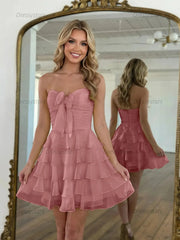 Dressystars Chiffon A Line Tiered Short Homecoming Dress with Ruffles