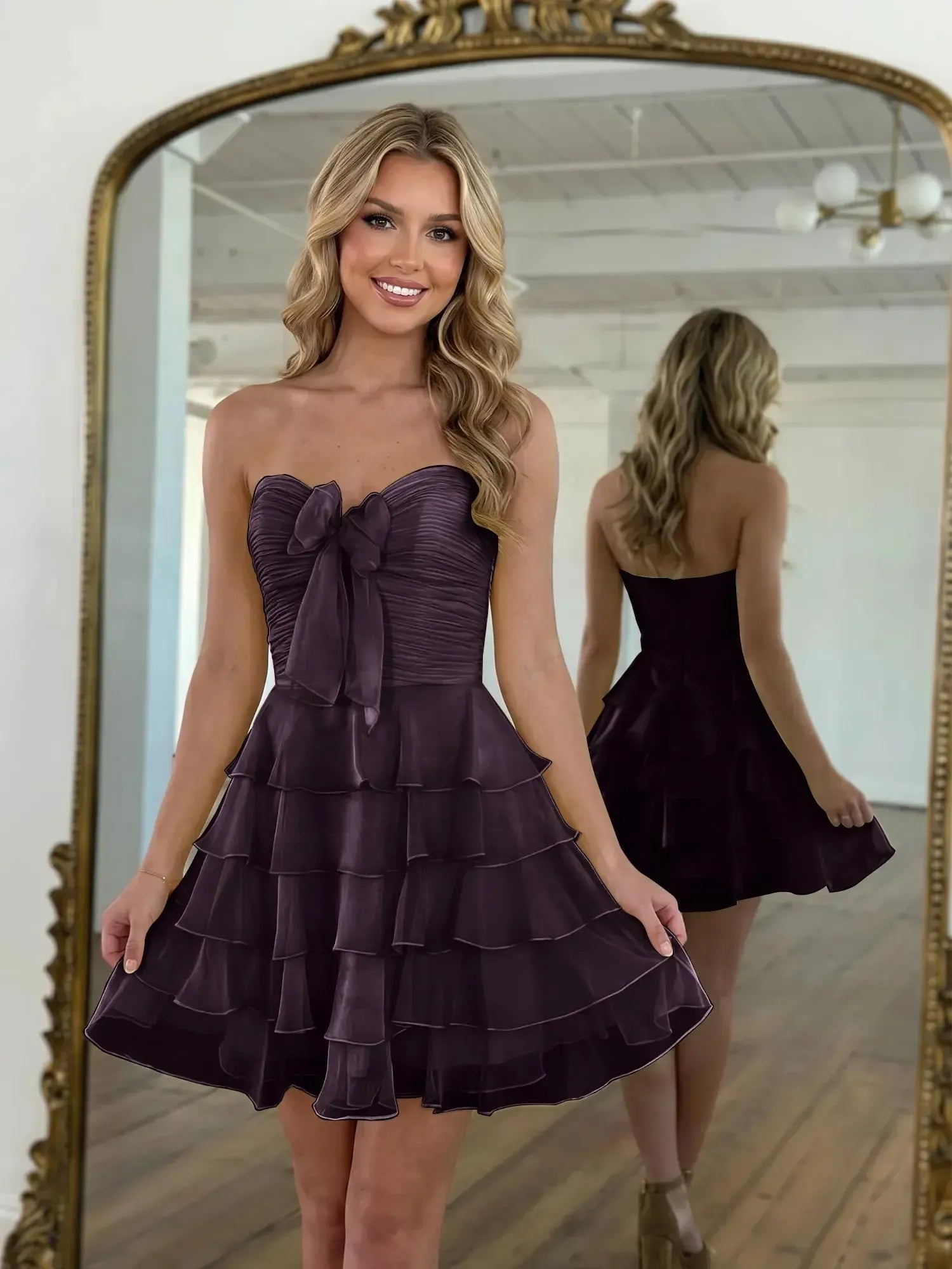 Chiffon A Line Tiered Short Homecoming Dress with Ruffles