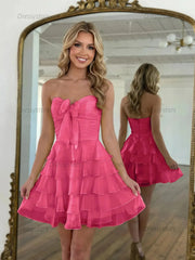 Dressystars Chiffon A Line Tiered Short Homecoming Dress with Ruffles