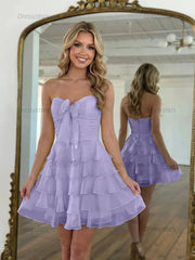 Dressystars Chiffon A Line Tiered Short Homecoming Dress with Ruffles