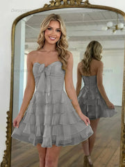 Dressystars Chiffon A Line Tiered Short Homecoming Dress with Ruffles