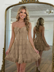 Dressystars Chiffon A Line Tiered Short Homecoming Dress with Ruffles