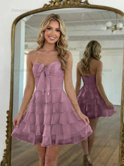 Dressystars Chiffon A Line Tiered Short Homecoming Dress with Ruffles