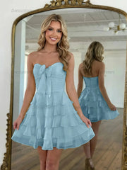 Dressystars Chiffon A Line Tiered Short Homecoming Dress with Ruffles