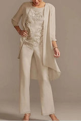 Chiffon Mother of the Bride Pantsuit 3/4 Sleeve Wedding Guest Pantsuit with Appliques