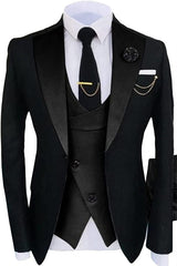 Classic Black Shawl Lapel 3 Piece Prom Suit