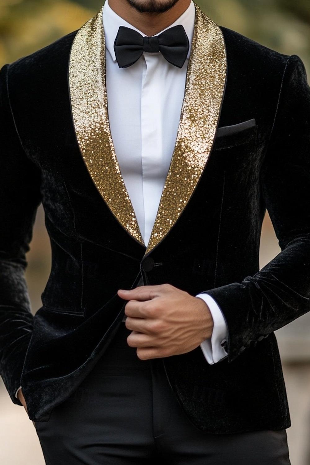 Classic Black Velvet Blazer For Men - Single-Button Vintage Party Jacket