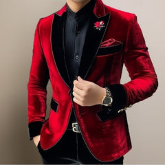 Classic Single-Button Velvet Blazer For Men In Solid Colors