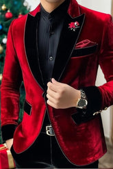 Classic Single-Button Velvet Blazer For Men In Solid Colors